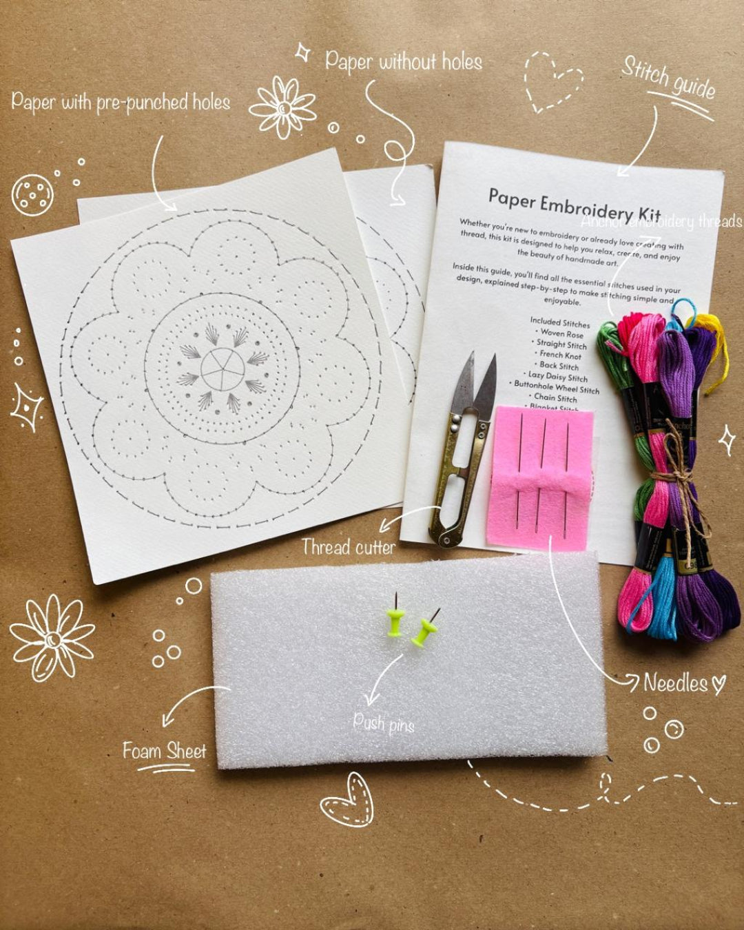 DIY Mandala Paper Embroidery Kit for Beginners | Complete Paper Embroidery Starter Kit with Stitch Guide