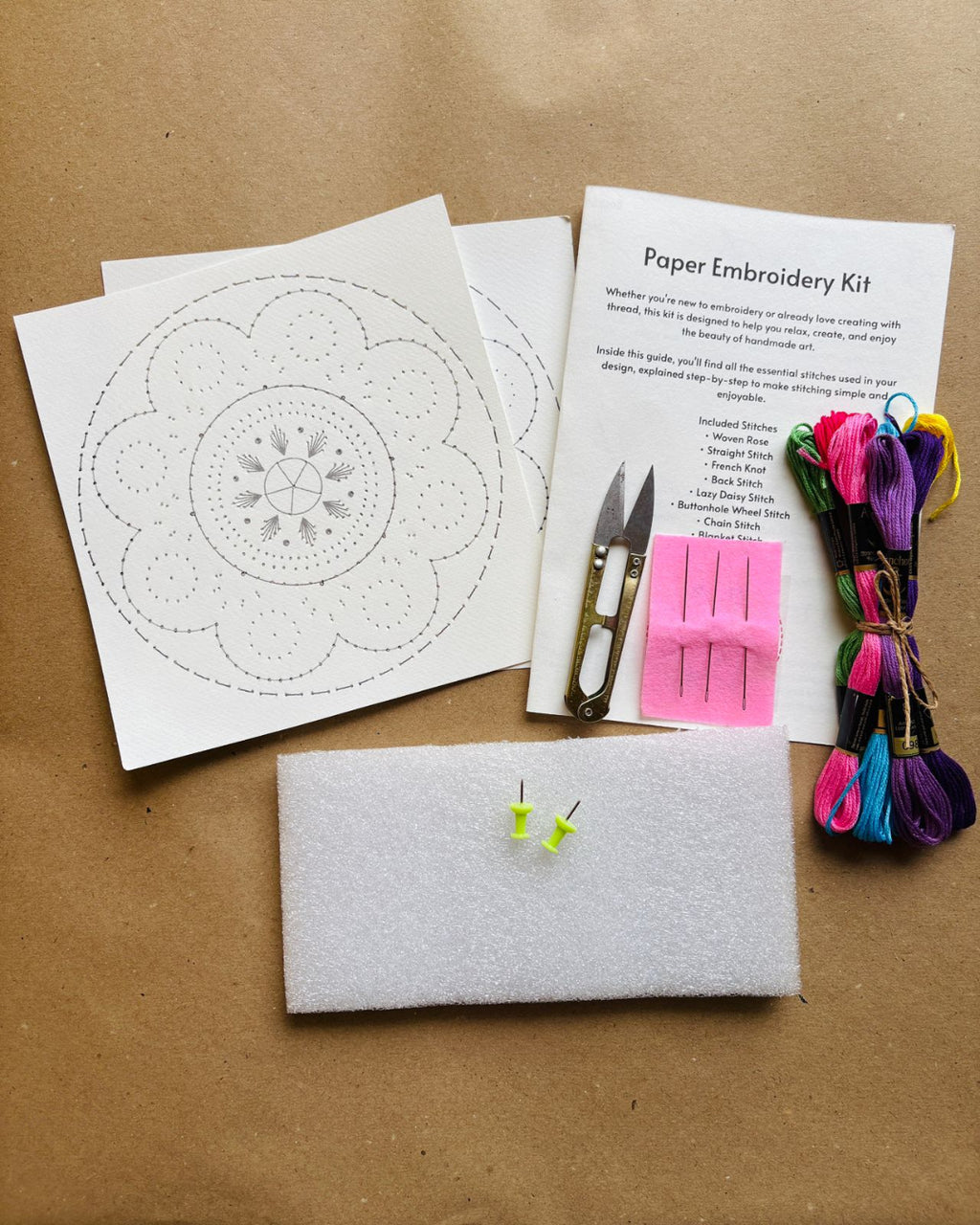DIY Mandala Paper Embroidery Kit for Beginners | Complete Paper Embroidery Starter Kit with Stitch Guide