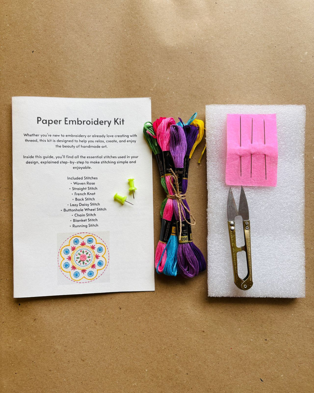 DIY Mandala Paper Embroidery Kit for Beginners | Complete Paper Embroidery Starter Kit with Stitch Guide
