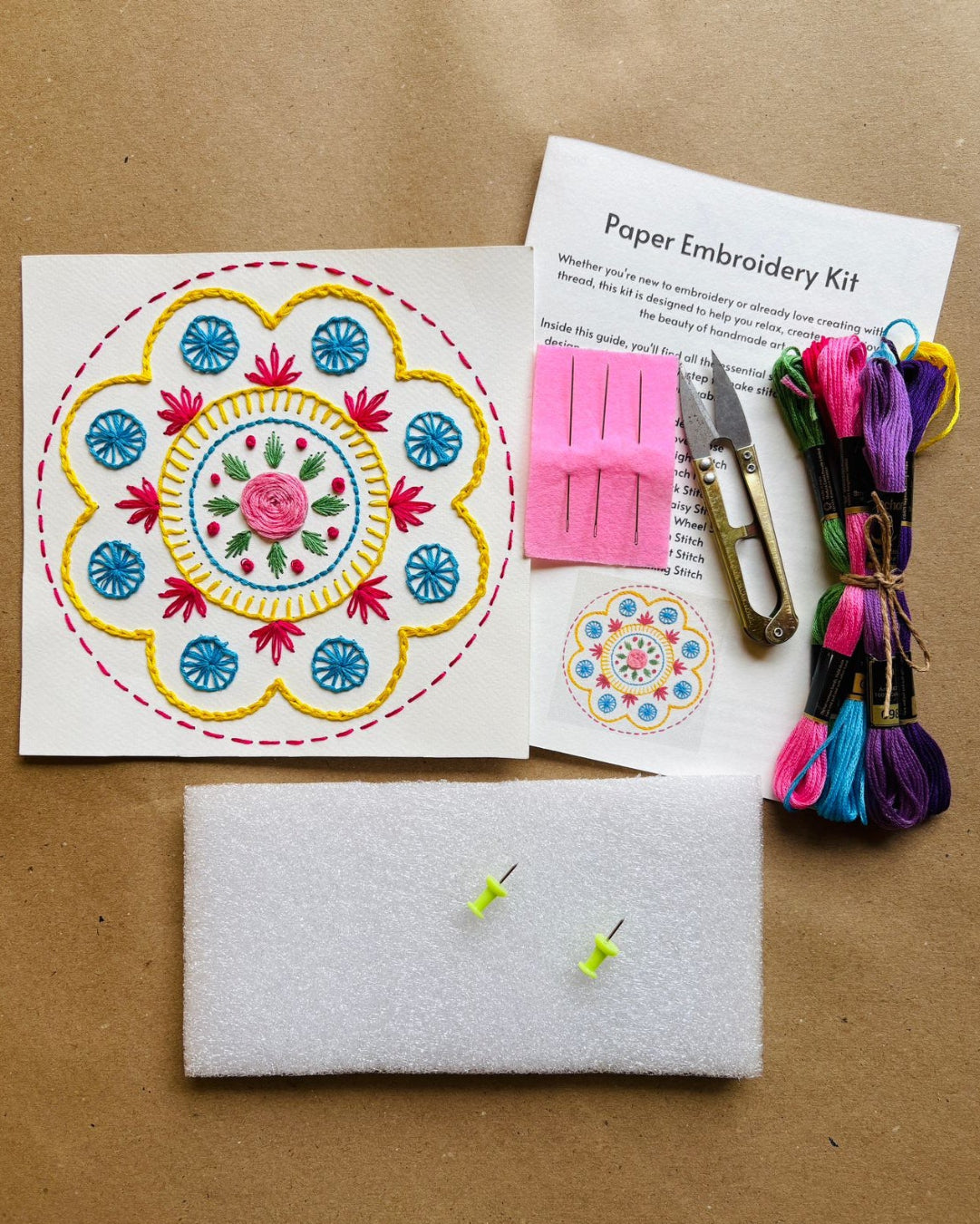 DIY Mandala Paper Embroidery Kit for Beginners | Complete Paper Embroidery Starter Kit with Stitch Guide